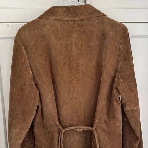 Arden B Vintage Long Brown Suede Trench Coat - Picture 4 of 7